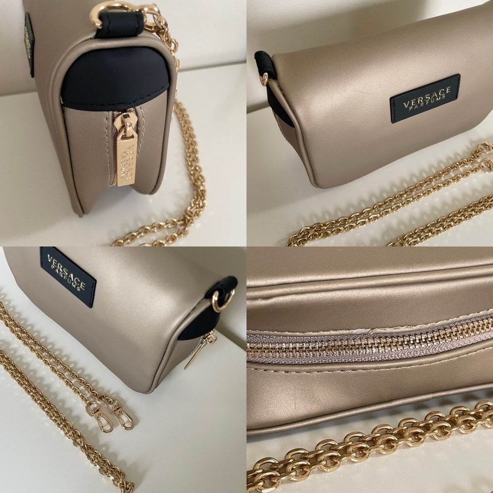 Versace Parfums Soft Champagne Gold Chain Strap Crossbody Women's Bag - Picture 12 of 13